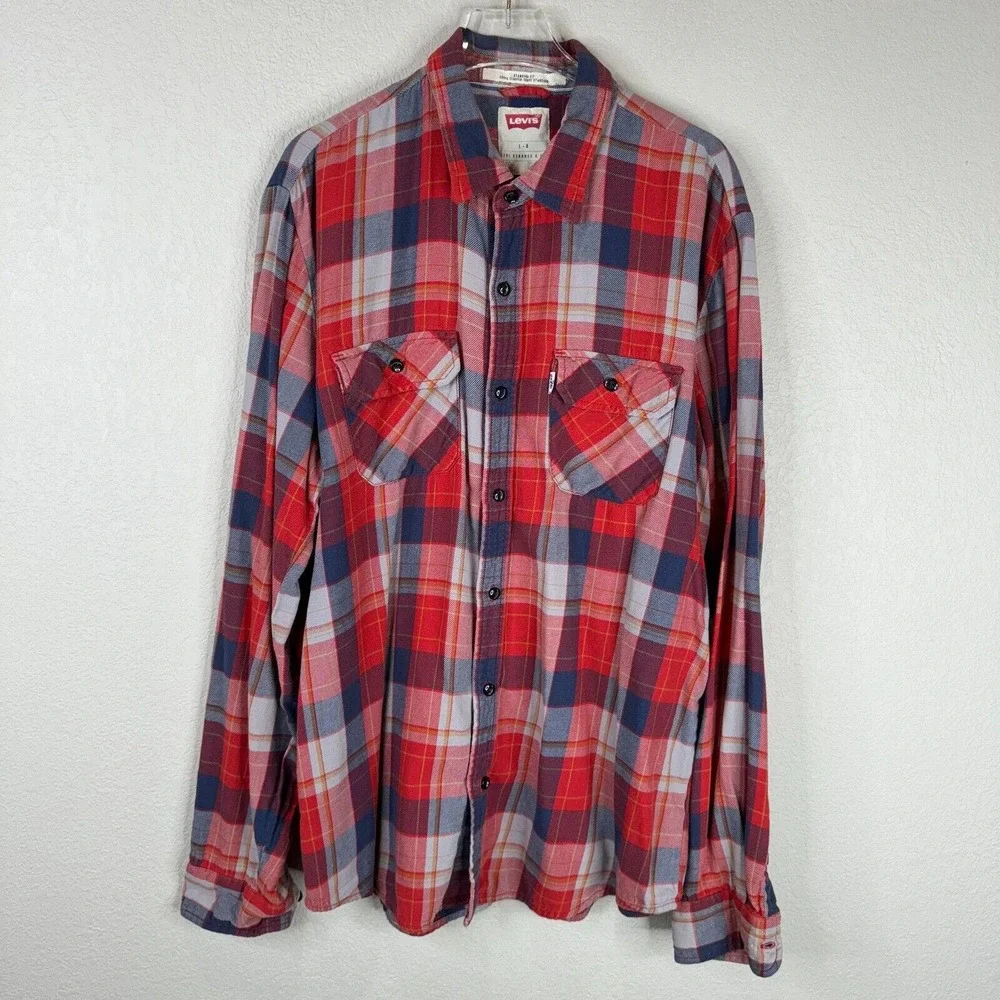 Levi's Men's Standard Fit Plaid Flannel Button Up Shirt Long Sleeve Multi Size L